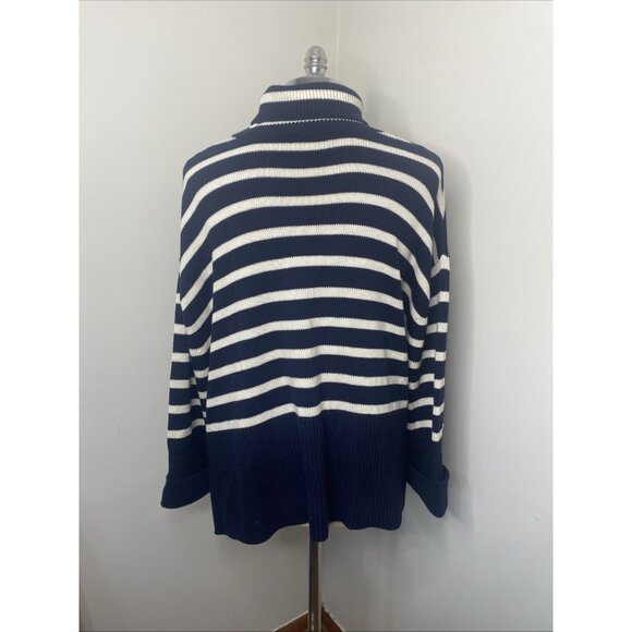GAP Split Hem Turtleneck Sweater XL Navy Blue White Stripe Cotton Oversized NEW - Picture 6 of 9